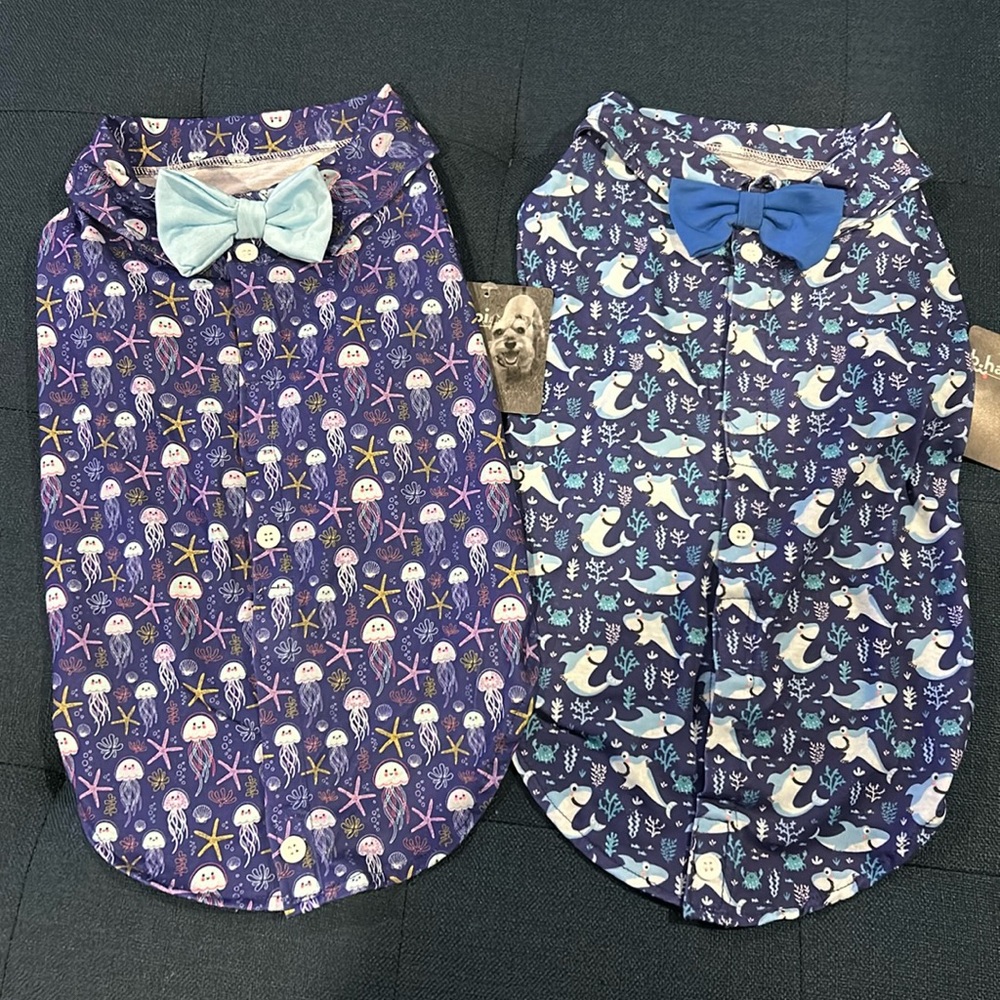 Bow tie pet pajamas, 2 piece set, jellyfish🪼 and shark🦈 prints ⭐️NWT⭐️ Large